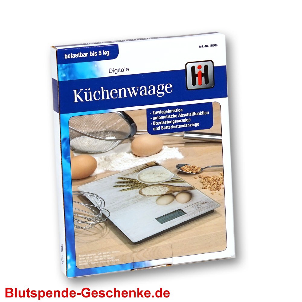 Blutspendegeschenk Glas-K&uuml;chenwaage