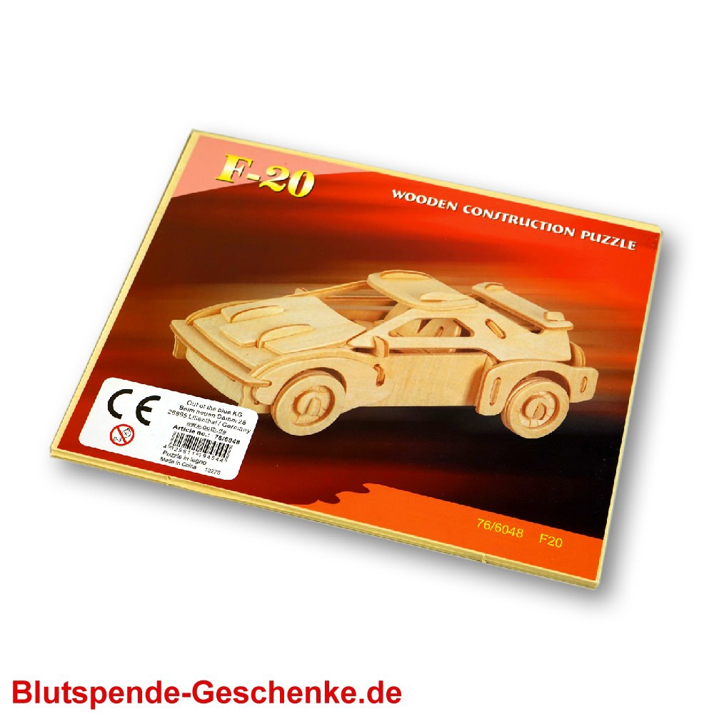 Blutspendegeschenk Holzpuzzle Rennwagen