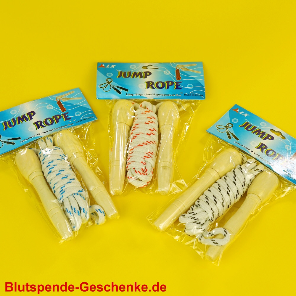 Blutspendegeschenk Kinder Springseil mit Holzgriff