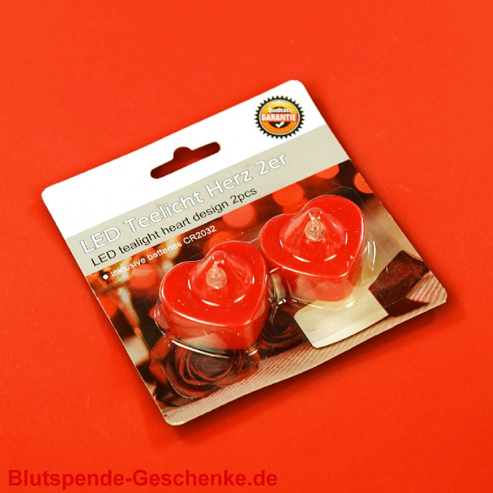 Blutspendegeschenk LED Teelichter 2 Herzen