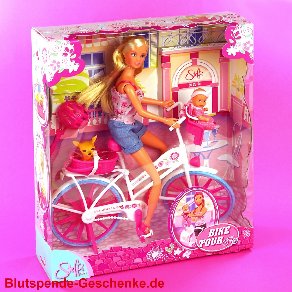 Blutspendegeschenk Modepuppe auf Fahrrad