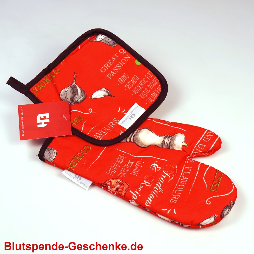 Blutspendegeschenk Set Ofenhandschuh-Topflappen