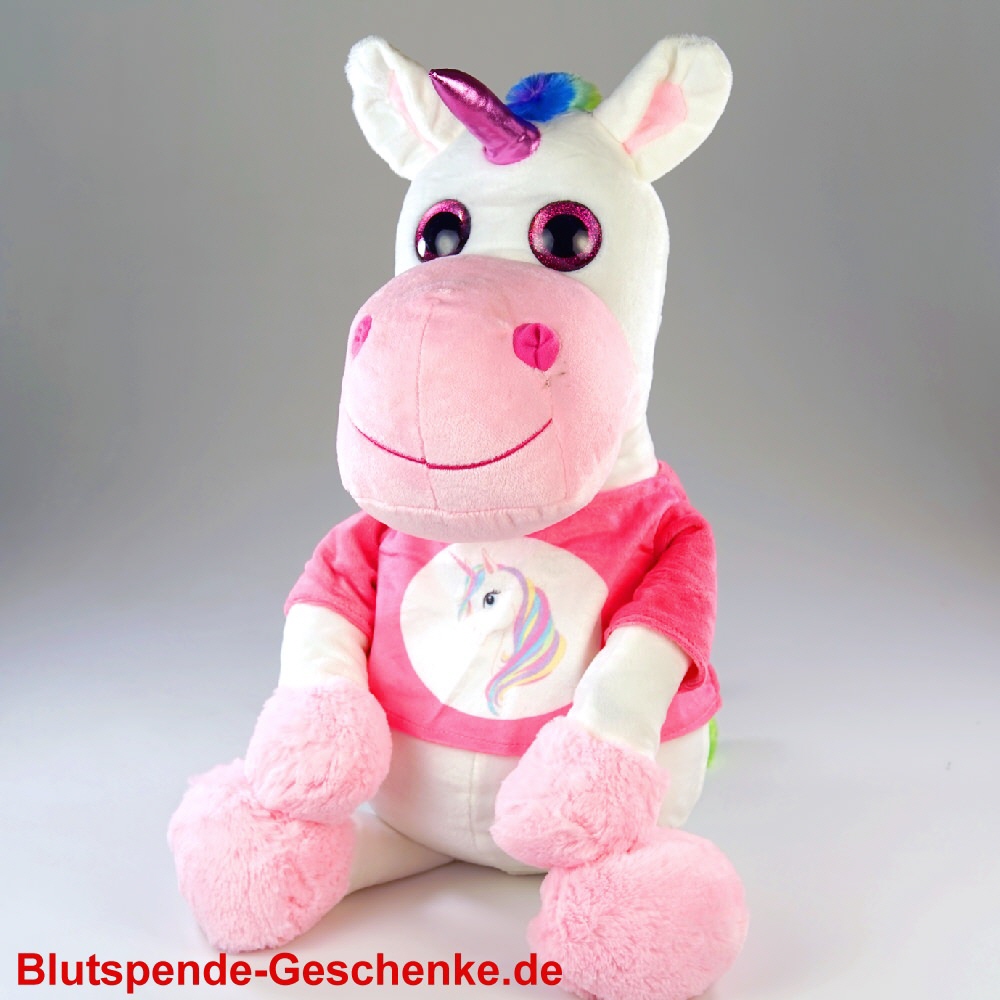 Blutspendegeschenk Einhorn mit T-Shirt 45 cm