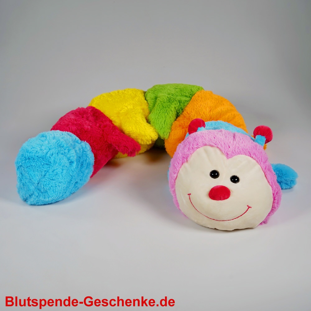 Blutspendegeschenk Pl&uuml;sch-Regenbogen-Raupe