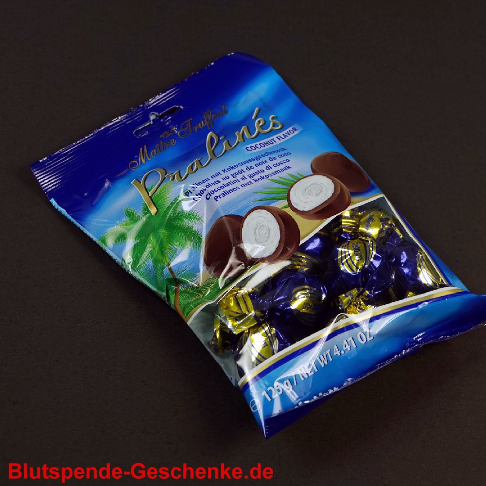 Blutspendegeschenk Pralinen Kokusnuss