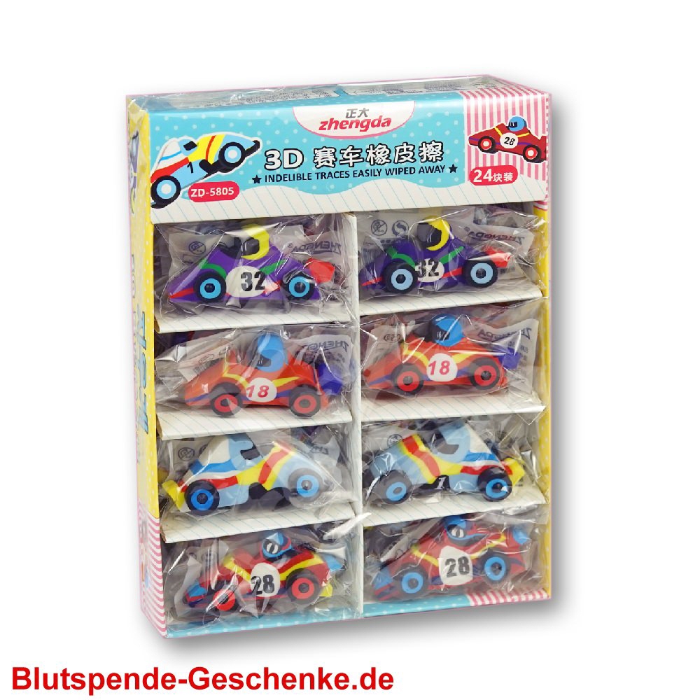 Blutspendegeschenk Rennwagen-Radiergummis