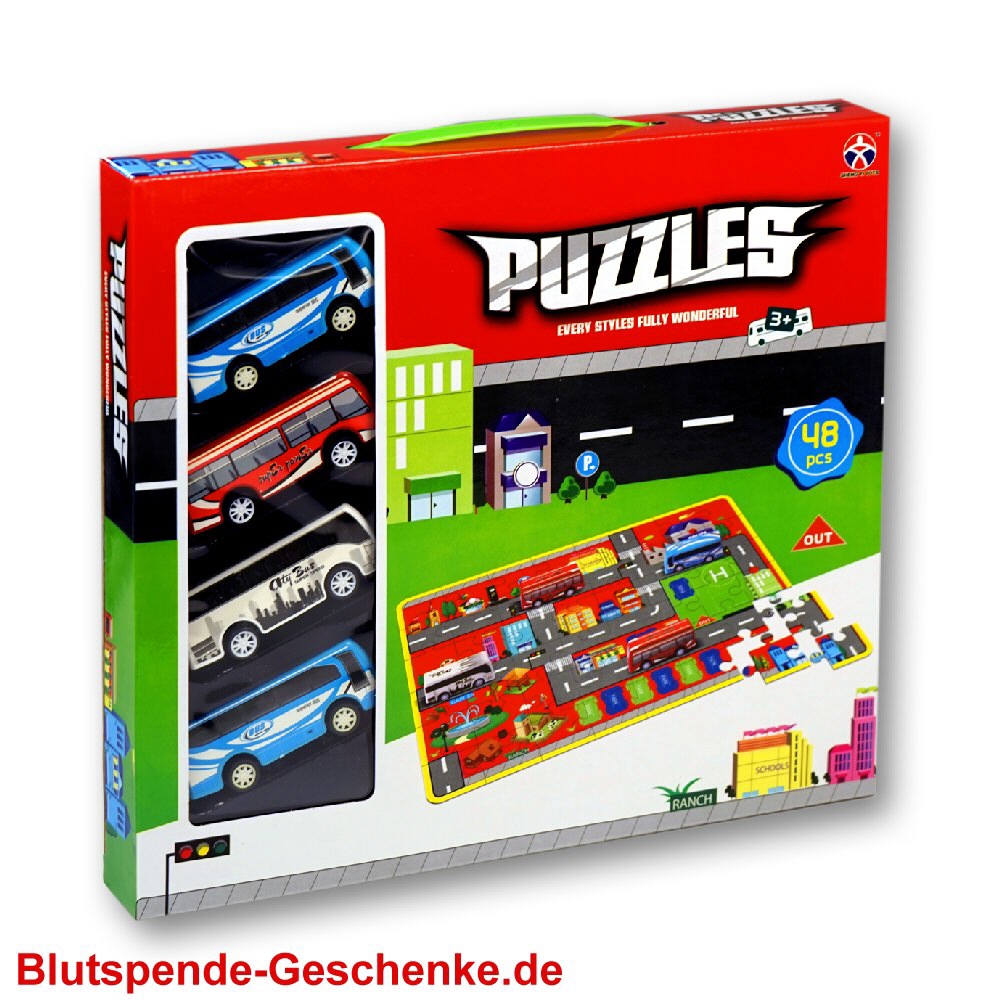 Blutspendegeschenk Spielpuzzle mit Bussen