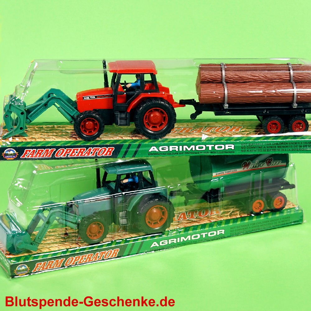Blutspendegeschenk Traktor mit Anh&auml;nger