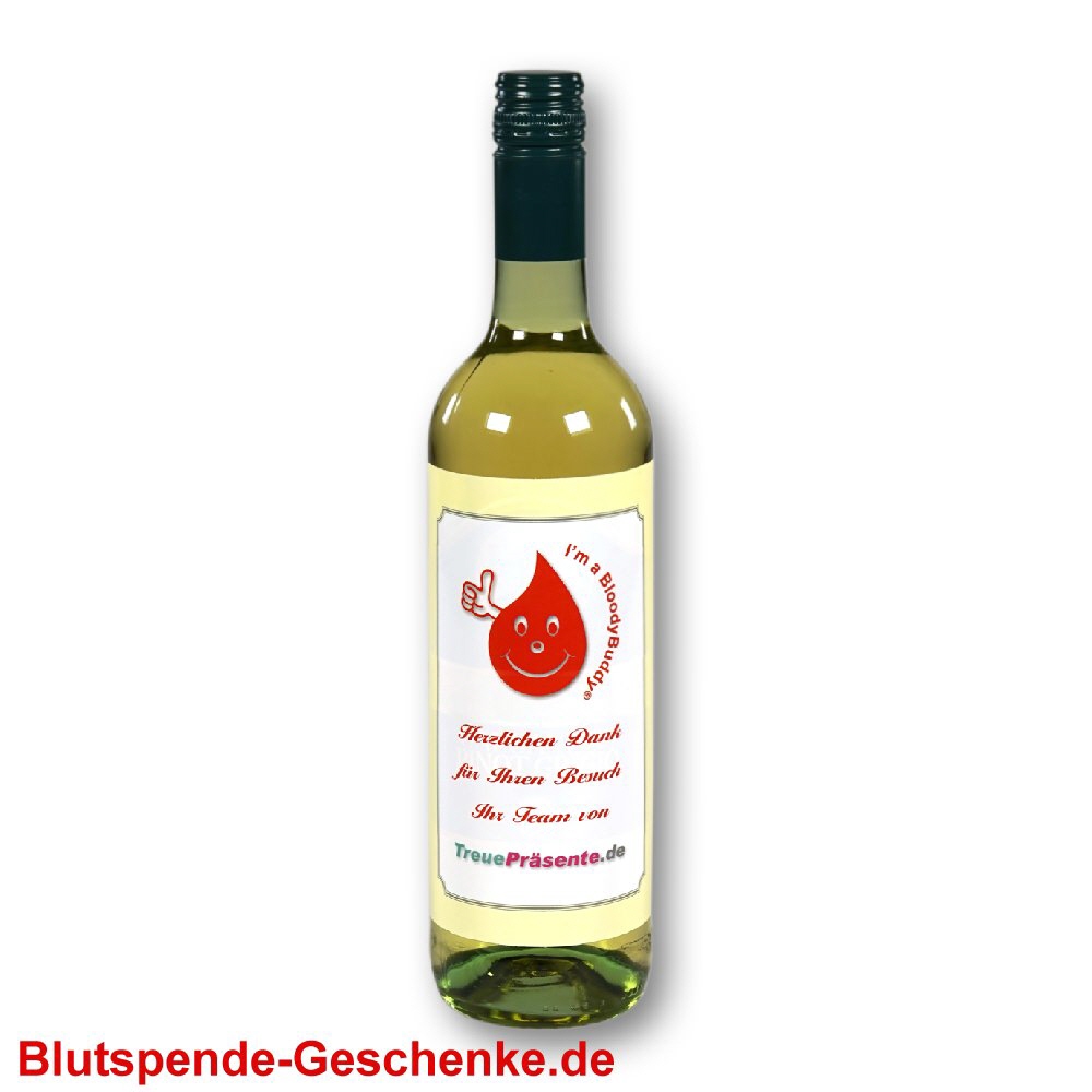 Blutspendegeschenk Wei&szlig;wein mit Aufkleber
